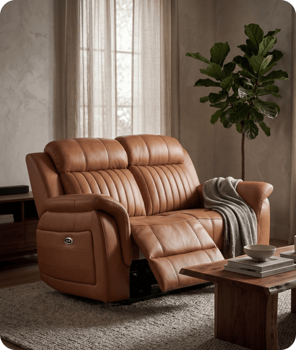 Martini Genuine Leather Caramel Electric Power Recliner 2 Seater Sofa