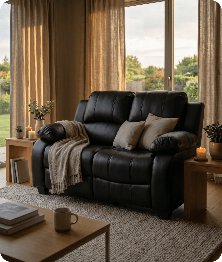 Veloura Black Leather 2 Seater Sofa