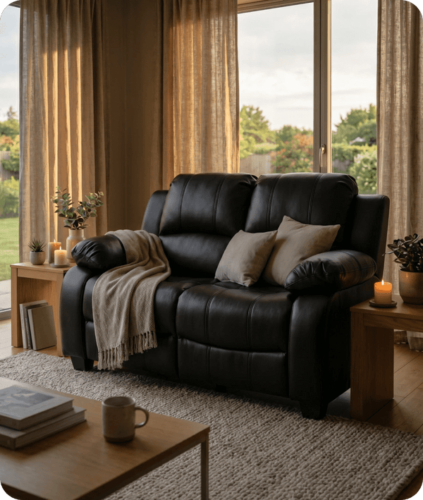 Veloura Black Leather 2 Seater Sofa