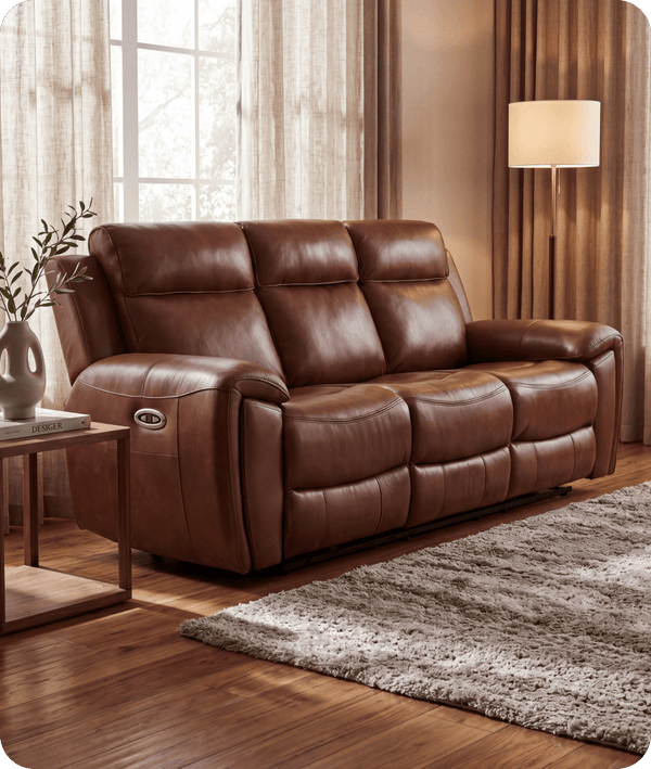 Leo Genuine Leather Tan Electric Power Recliner 3 Seater