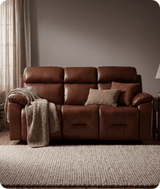 Milano Genuine Leather Tan Electric Power Recliner 3 Seater
