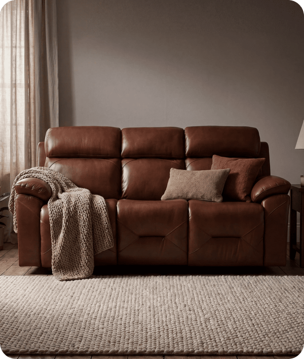 Milano Genuine Leather Tan Electric Power Recliner 3 Seater
