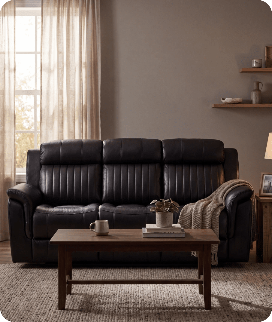 Martini Genuine Leather Black Electric Power Recliner 3 Seater Sofa