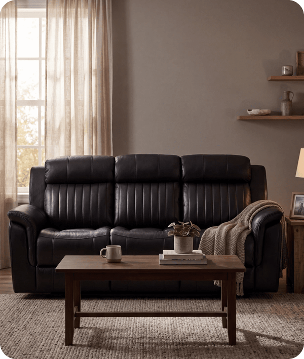 Martini Genuine Leather Black Electric Power Recliner 3 Seater Sofa