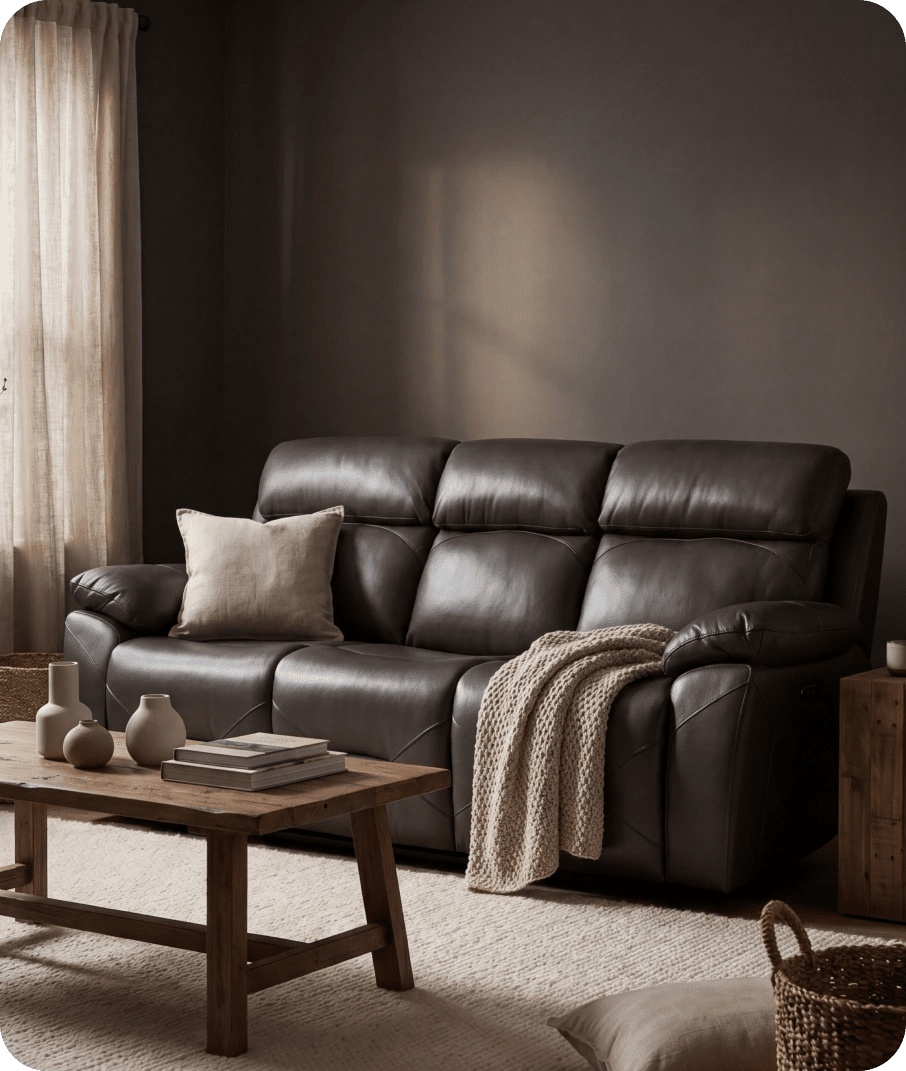 Milano Genuine Leather  Grey Electric Power Recliner 3 Seater Sofa