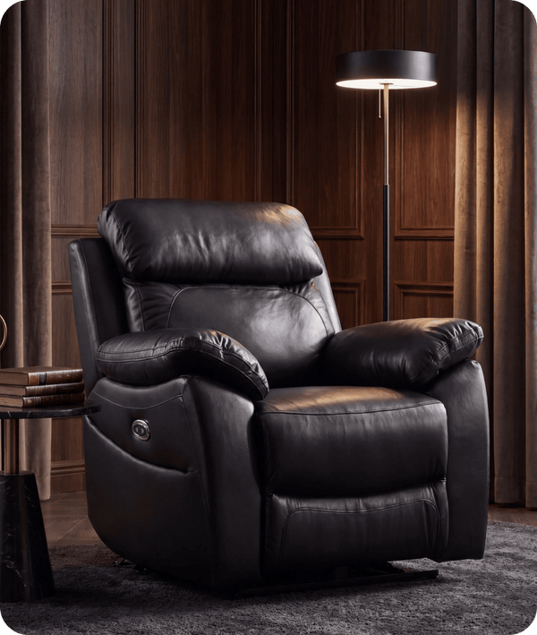 Torino Genuine Leather Black  Electric Power Recliner Armchair