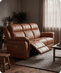 Martini Genuine Leather Caramel Electric Power Recliner 3 Seater