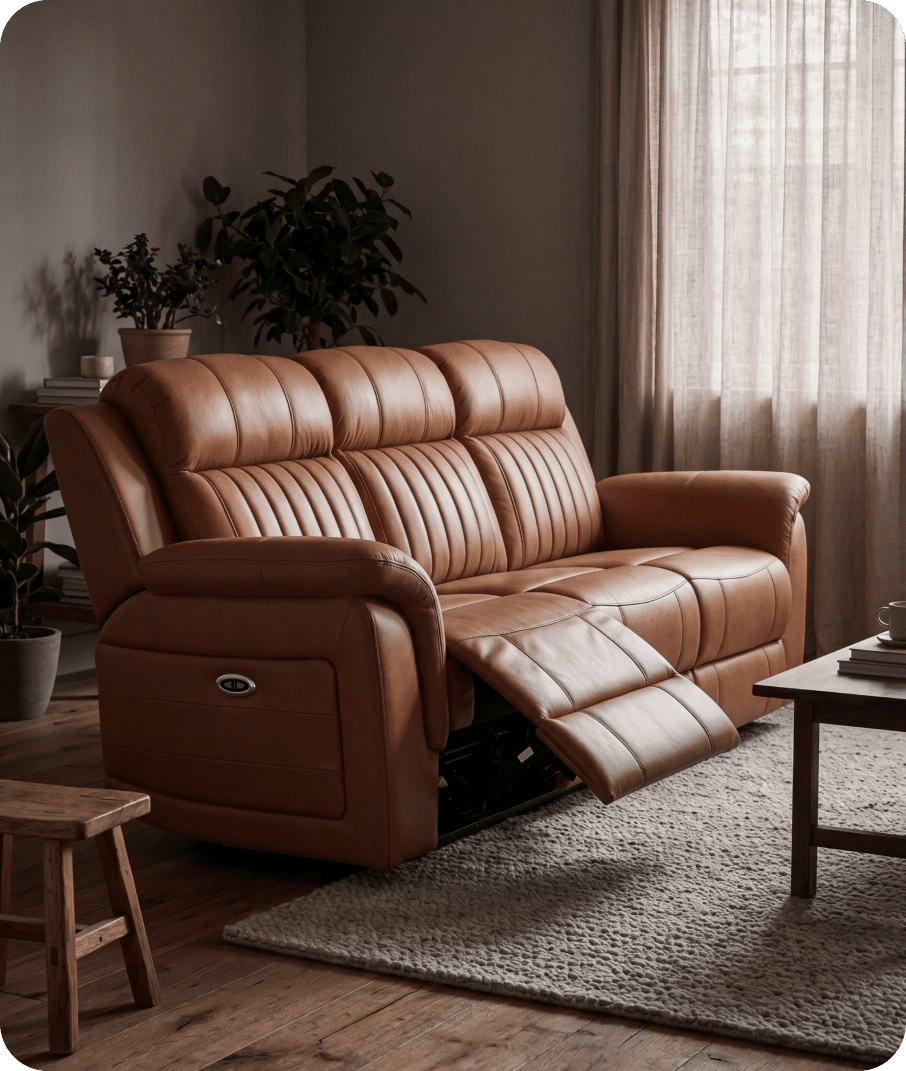 Martini Genuine Leather Caramel Electric Power Recliner 3 Seater