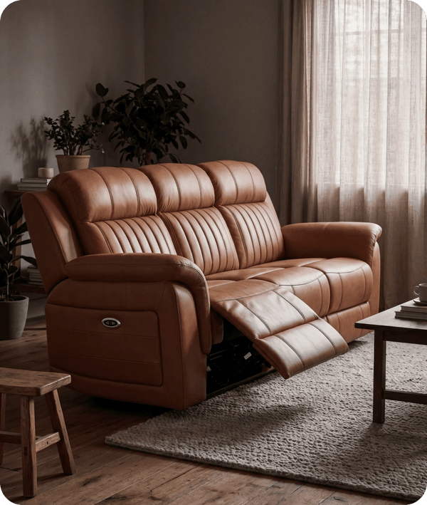 Martini Genuine Leather Caramel Electric Power Recliner 3 Seater