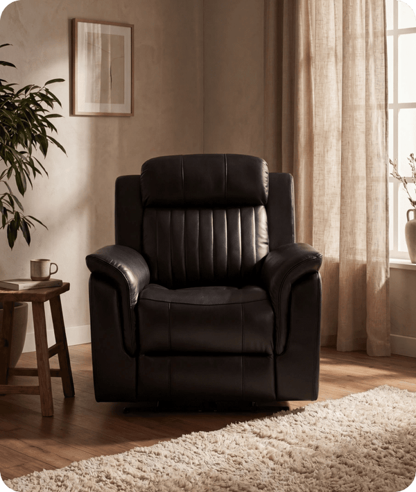 Martini Genuine Leather Black Electric Power Recliner Armchair
