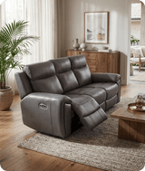 Leo Genuine Leather Grey Electric Power Recliner 3 Seater Sofa