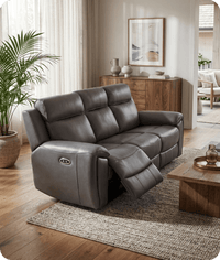 Leo Genuine Leather Grey Electric Power Recliner 3 Seater Sofa