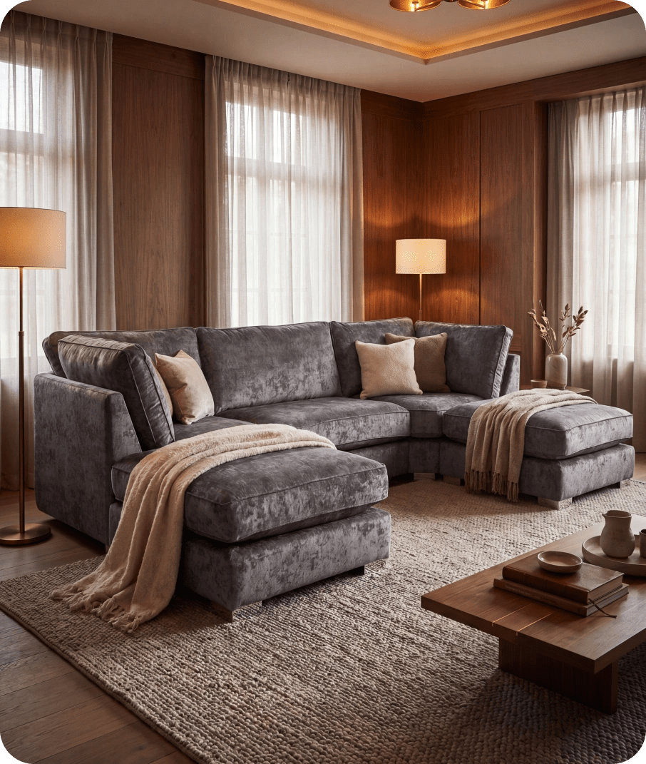 Westminster Coal Alaska Fabric U Shape High Back Corner Sofa