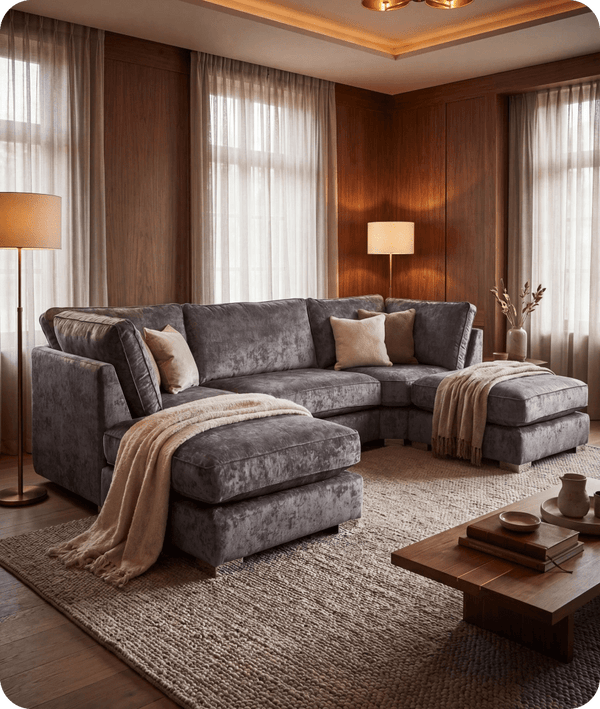 Westminster Coal Alaska Fabric U Shape High Back Corner Sofa