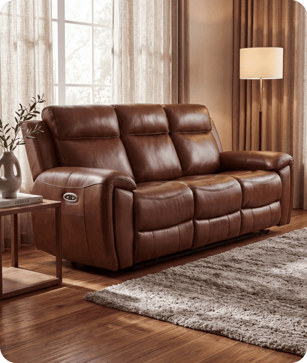 Leo Genuine Leather Tan Electric Power Recliner 3 Seater