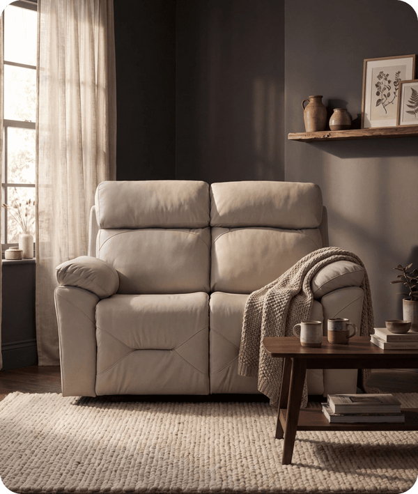 Milano Genuine Leather Light Grey Electric Power Recliner 2 Seater Sofa
