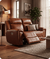 Leo Genuine Leather Tan Electric Power Recliner 2 Seater