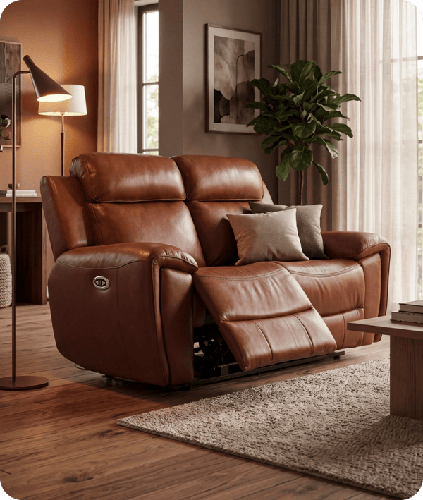 Leo Genuine Leather Tan Electric Power Recliner 2 Seater