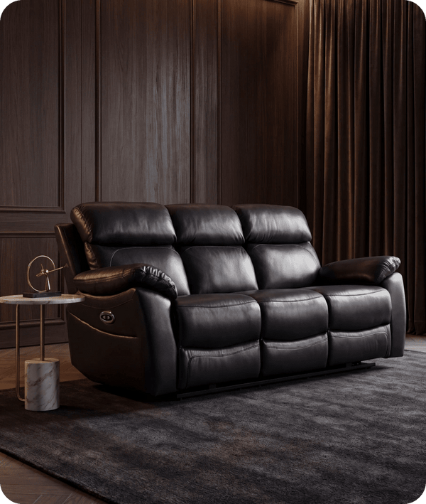 Torino Genuine Leather Black Electric Power Recliner 3 Seater