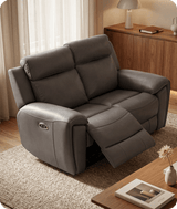 Leo Genuine Leather Grey Electric Power Recliner 2 Seater Sofa