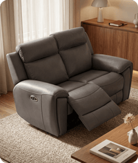 Leo Genuine Leather Grey Electric Power Recliner 2 Seater Sofa