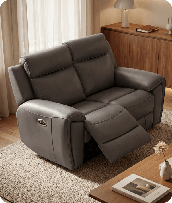 Leo Genuine Leather Grey Electric Power Recliner 2 Seater Sofa