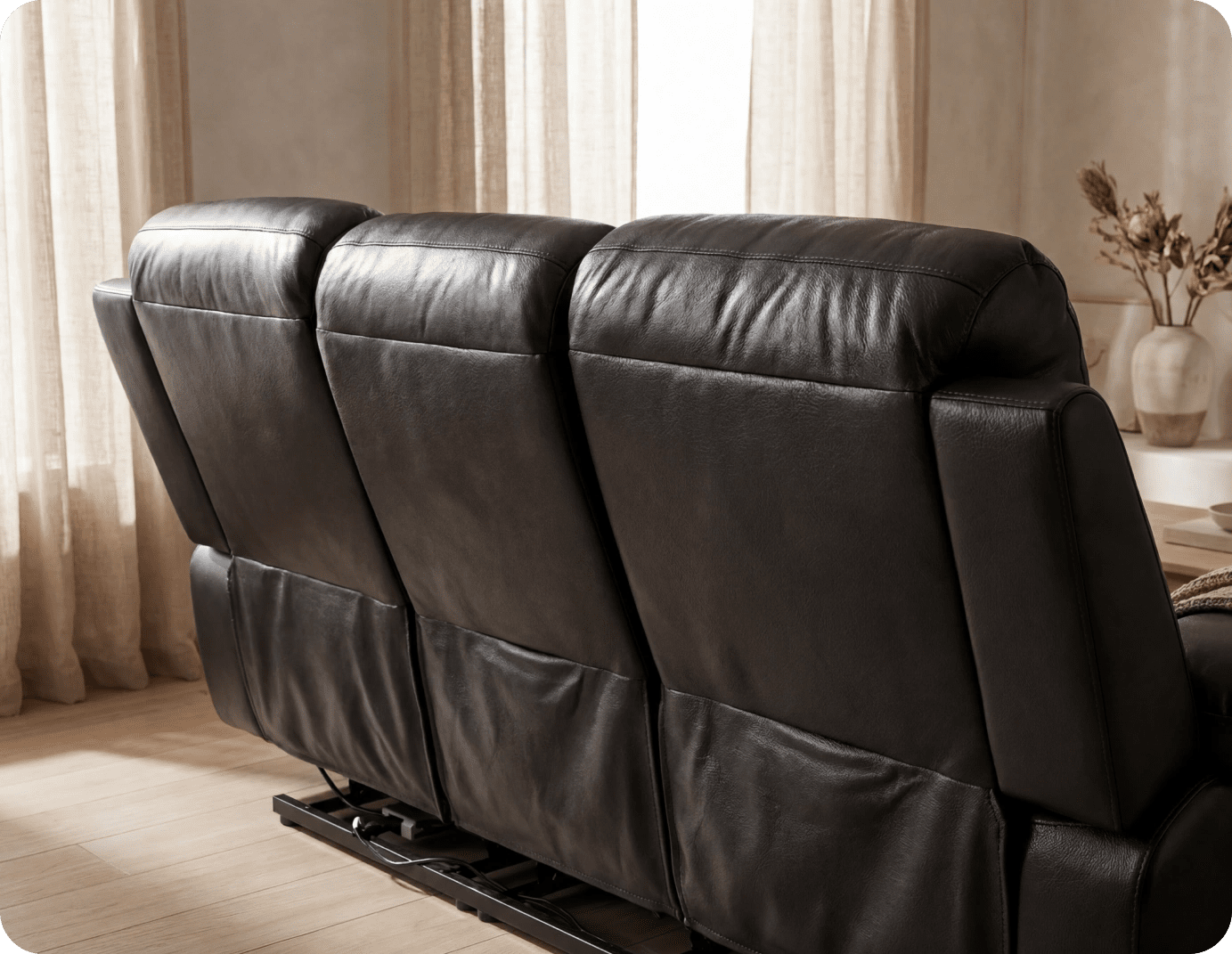 Milano Genuine Leather Black Electric Power Recliner 3 Seater Sofa