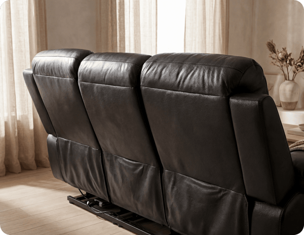 Milano Genuine Leather Black Electric Power Recliner 3 Seater Sofa
