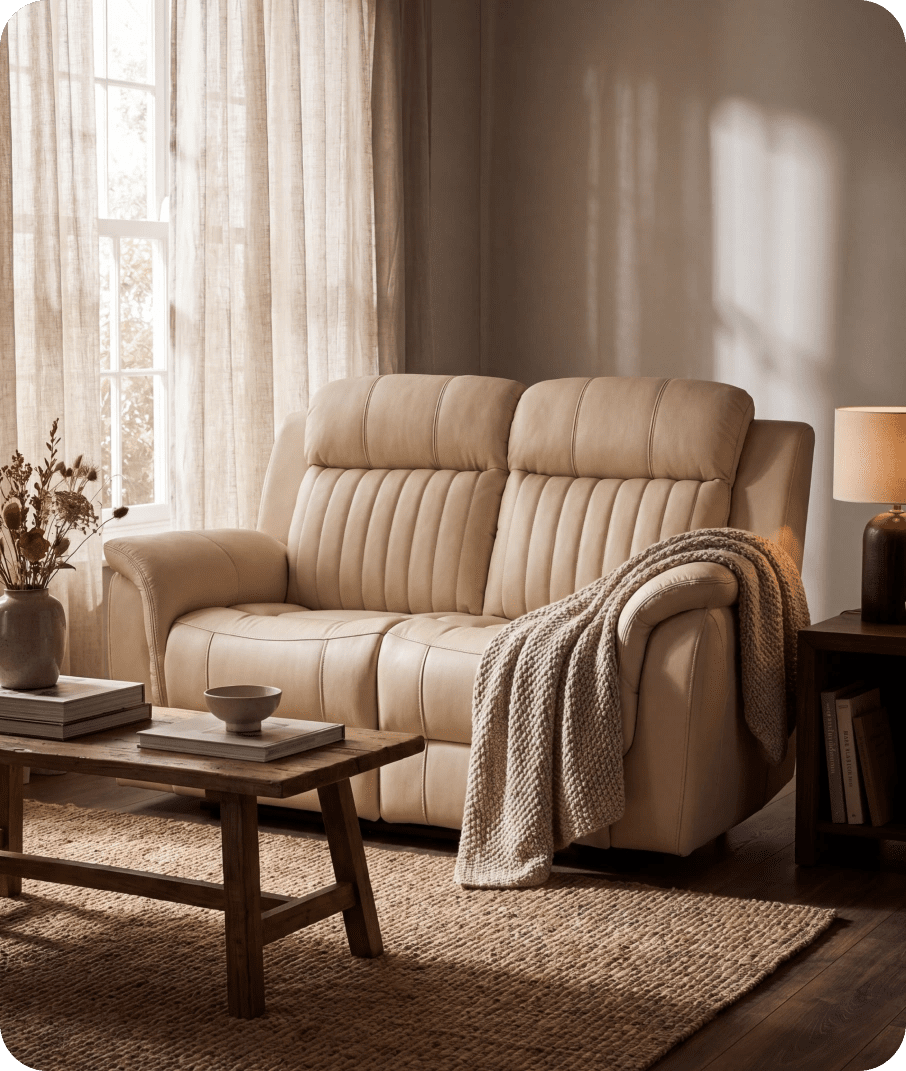 Martini Genuine Leather Cream Electric Power Recliner 2 Seater Sofa