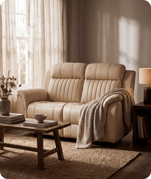 Martini Genuine Leather Cream Electric Power Recliner 2 Seater Sofa