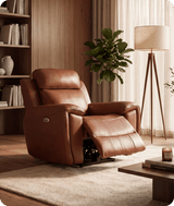 Leo Tan Genuine Leather Armchair with Electric Power Recliner