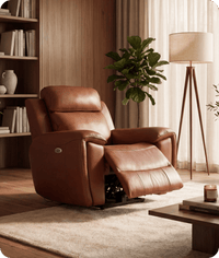 Leo Tan Genuine Leather Armchair with Electric Power Recliner