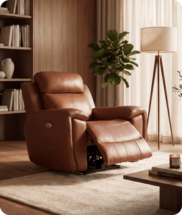 Leo Tan Genuine Leather Armchair with Electric Power Recliner