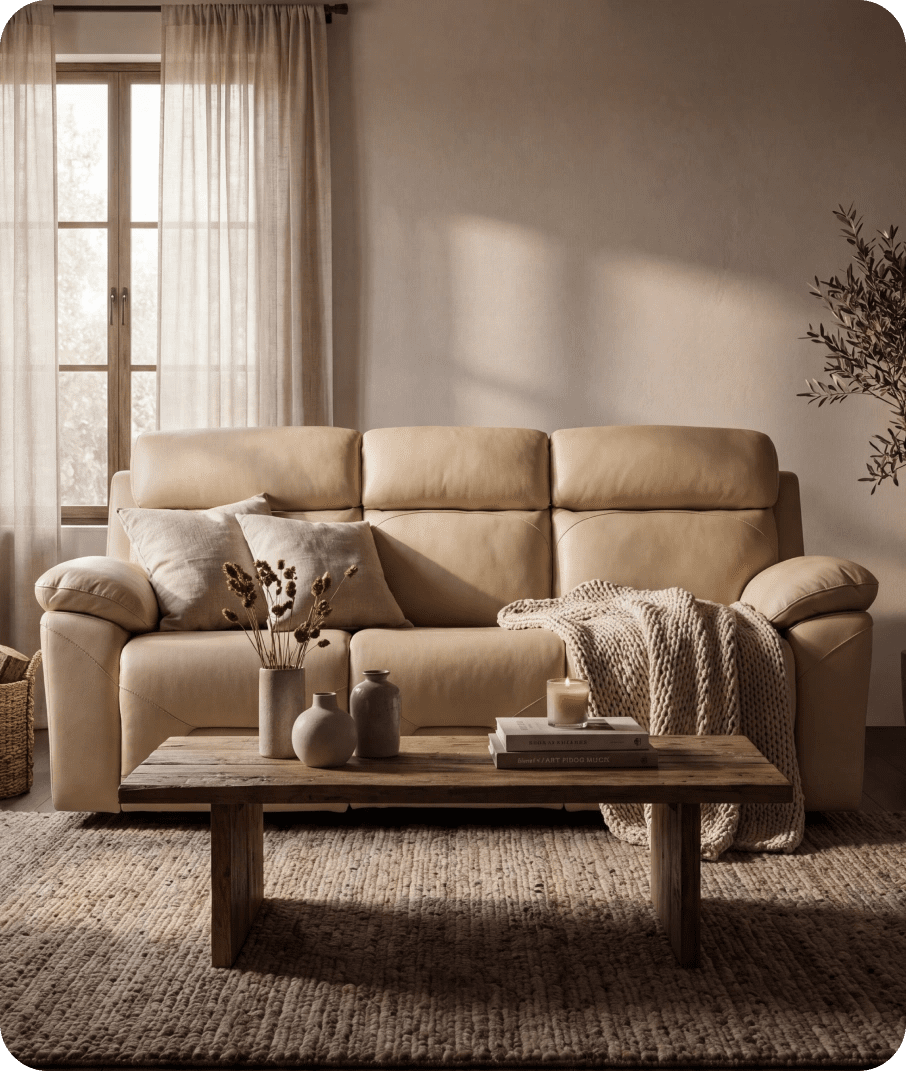Milano Genuine Leather Cream Electric Power Recliner 3 Seater Sofa