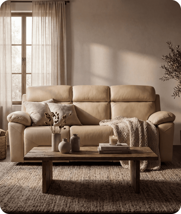 Milano Genuine Leather Cream Electric Power Recliner 3 Seater Sofa