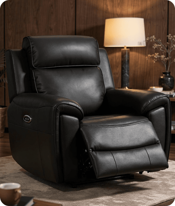 Leo Genuine Leather Black Electric Power Recliner Armchair