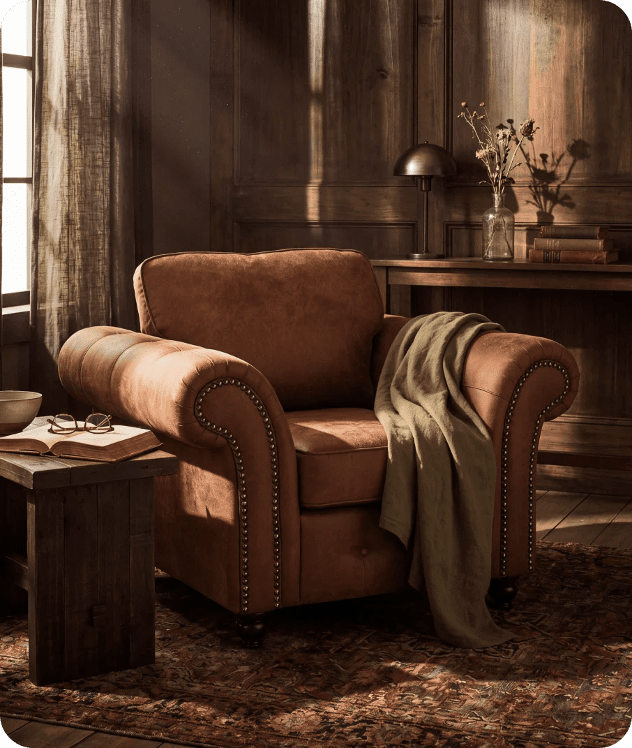Savile Tan Suede Armchair