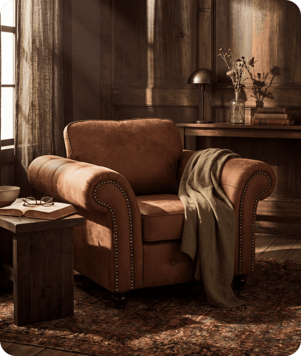 Savile Tan Suede Armchair