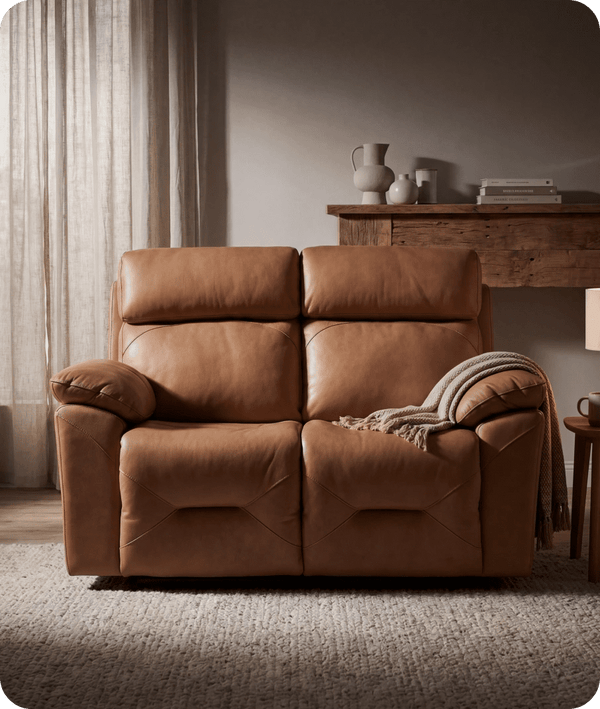 Milano Genuine Leather Caramel Electric Power Recliner 2 Seater Sofa