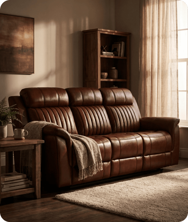 Martini Genuine Leather Tan Electric Power Recliner 3 Seater Sofa