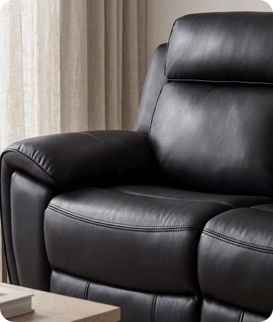 Leo Genuine Leather Black Electric Power Recliner 3 Seater Sofa