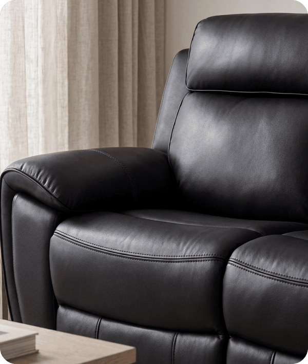 Leo Genuine Leather Black Electric Power Recliner 3 Seater Sofa