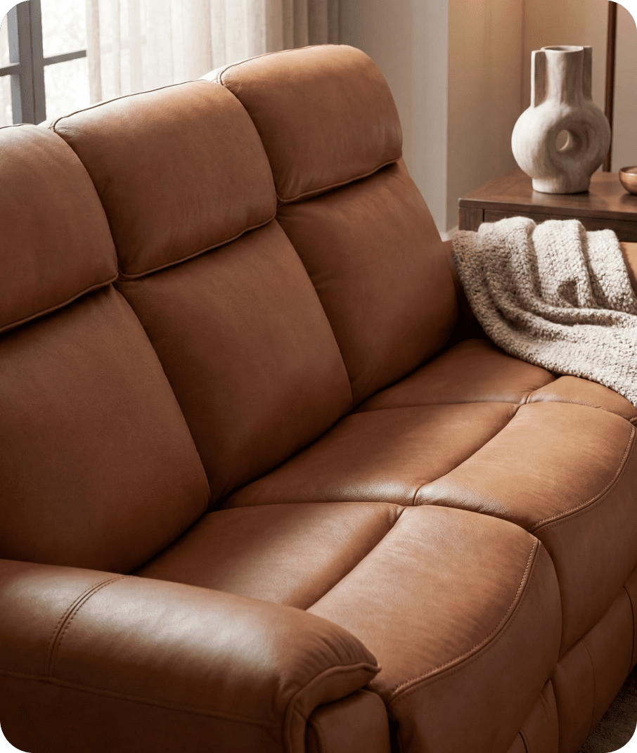 Leo Genuine Leather Caramel Electric Power Recliner 3 Seater Sofa