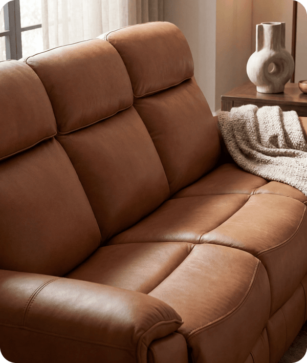 Leo Genuine Leather Caramel Electric Power Recliner 3 Seater Sofa