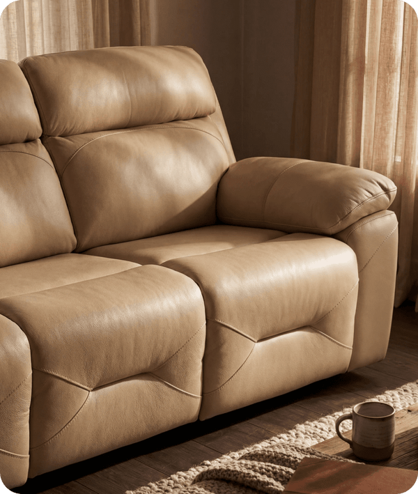Milano Genuine Leather Cream Electric Power Recliner 3 Seater Sofa
