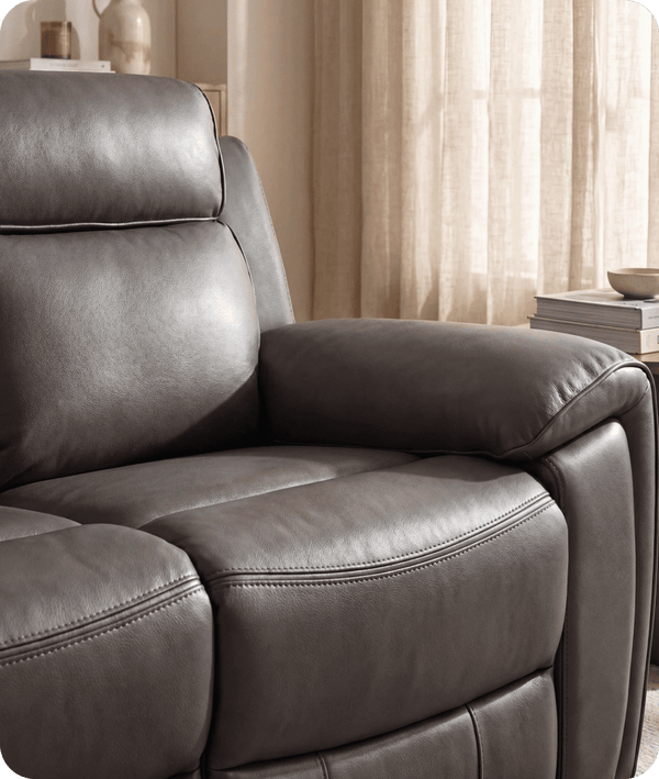 Leo Genuine Leather Grey Electric Power Recliner 3 Seater Sofa