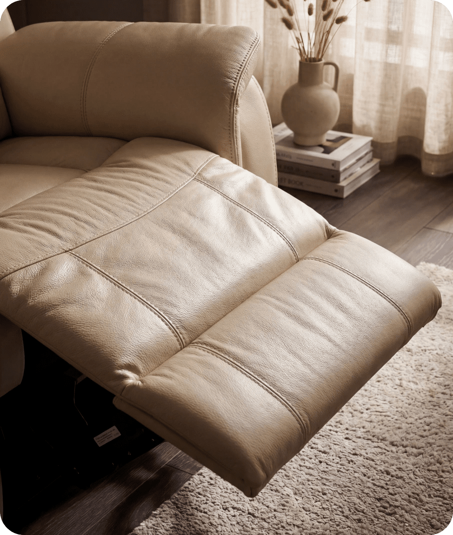 Martini Genuine Leather Cream Electric Power Recliner 3 Seater Sofa