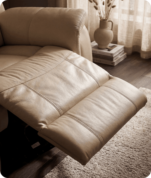 Martini Genuine Leather Cream Electric Power Recliner 3 Seater Sofa
