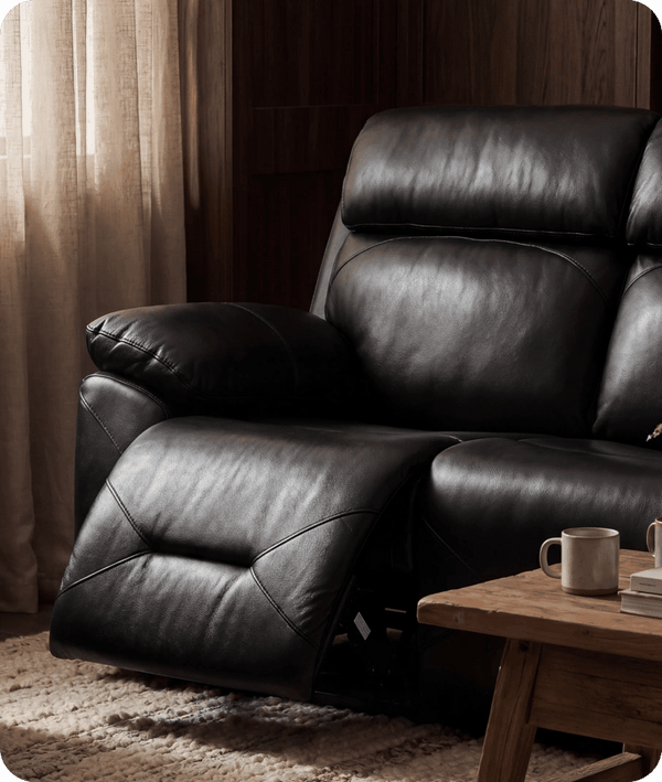 Milano Genuine Leather Black Electric Power Recliner 3 Seater Sofa