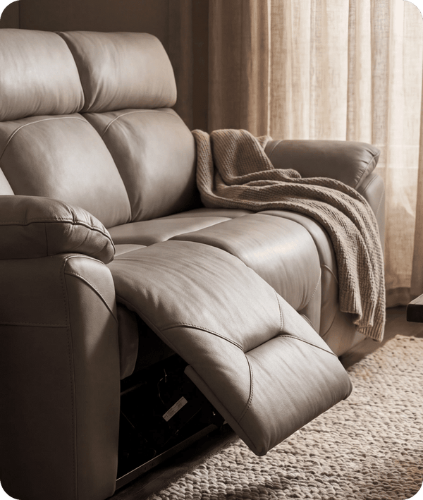 Milano Genuine Leather Light Grey Electric Power Recliner 3 Seater Sofa